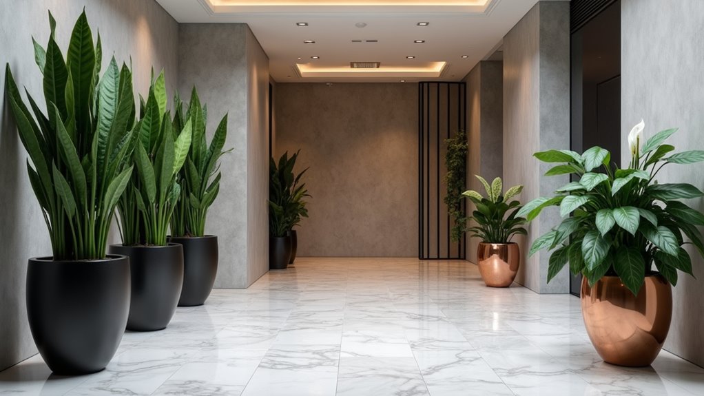 low light office entryway plants