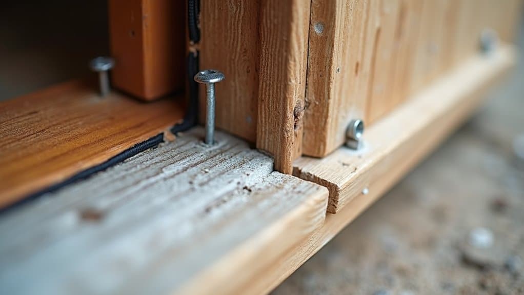 secure threshold with adhesive and nails